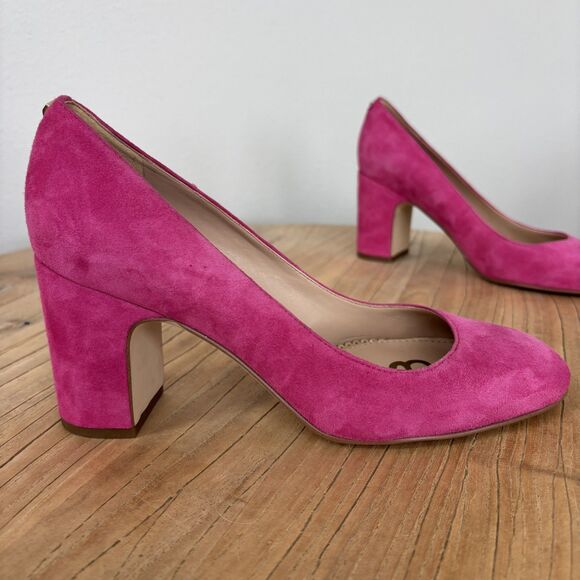 Sam Edelman Women Junie Hot Pink Block Heel Pumps Size 7.5 Suede Leather Barbie - Picture 4 of 15